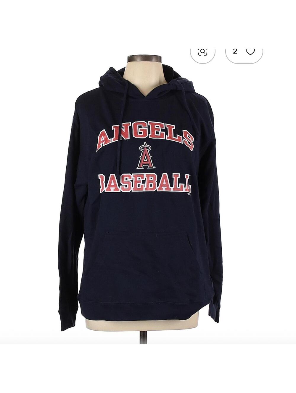 Delta Size L Navy Blue Pullover Hoodie with Anaheim Angels Baseball